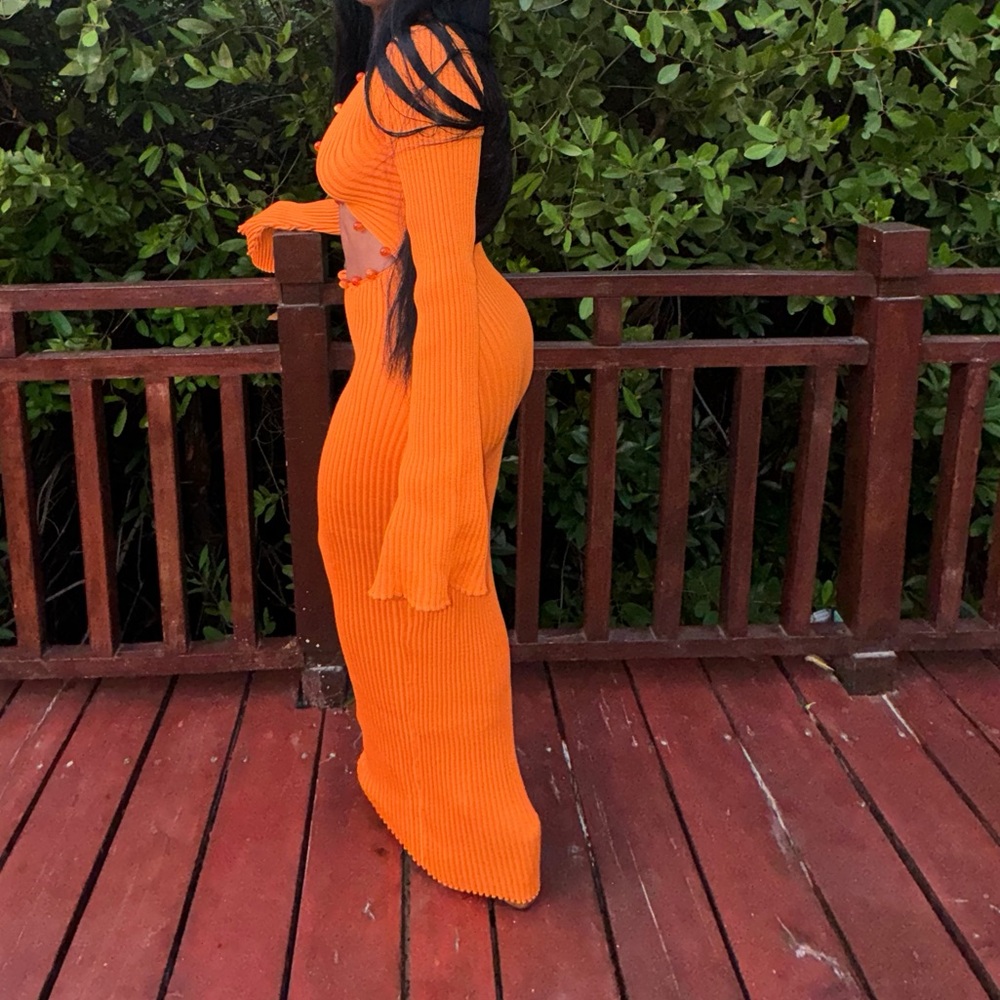 Hanifa ‘Nikita’ Orange Long Sleeve Knit Maxi Dress